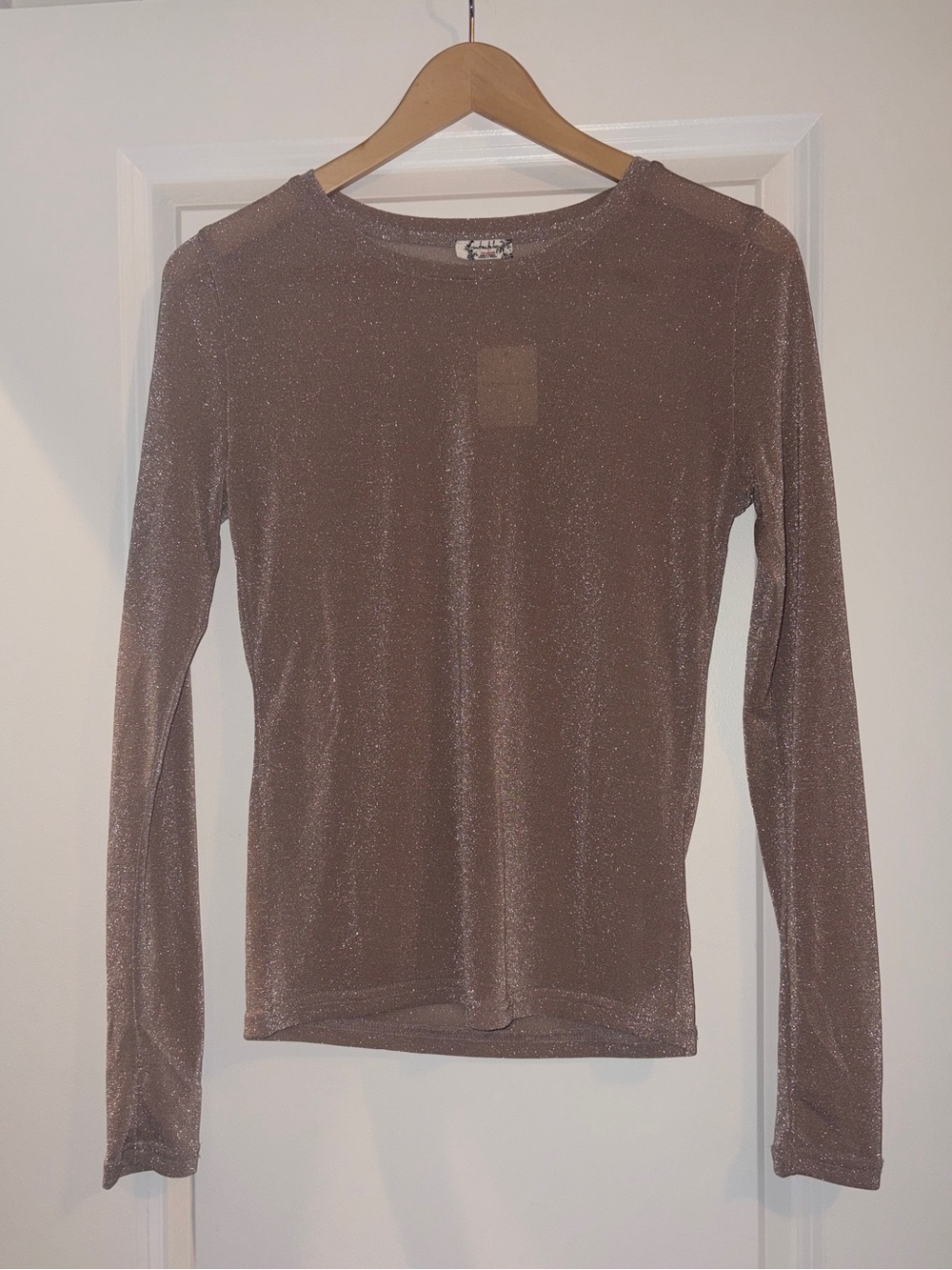 Free People | NWT Mauve Sparkle Knit Sheer Layering Top - Picture 2 of 4